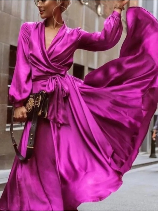 Nasty Gal Dresses & Skirts - Nasty Gal Raspberry Pink Satin Wrap Maxi Dress with Tie Waist